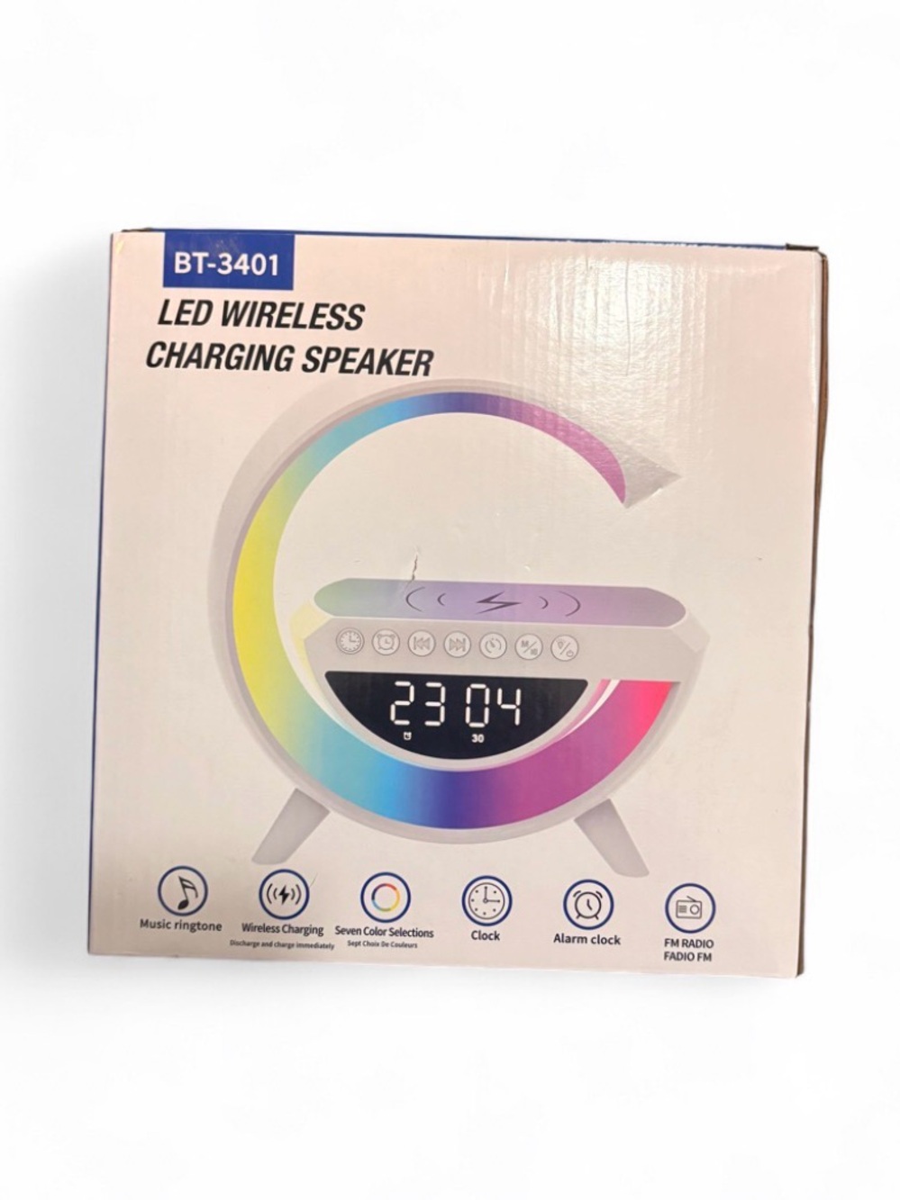 LED Wireless Charging Speaker - White with Rainbow LED